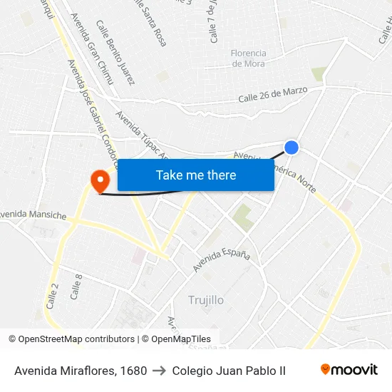 Avenida Miraflores, 1680 to Colegio Juan Pablo II map
