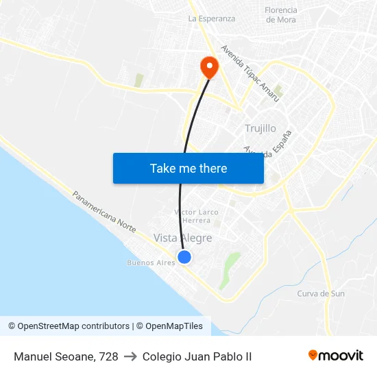Manuel Seoane, 728 to Colegio Juan Pablo II map