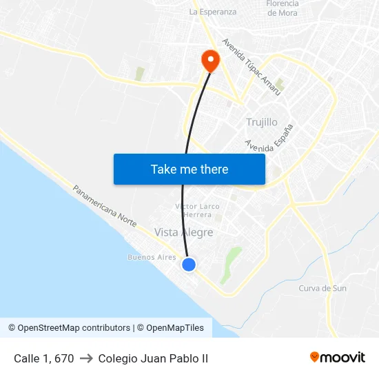 Calle 1, 670 to Colegio Juan Pablo II map