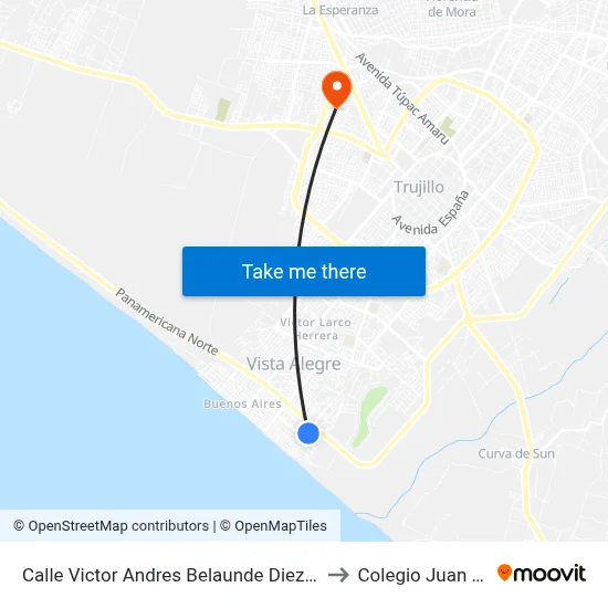 Calle Victor Andres Belaunde Diez Canseco, 992 to Colegio Juan Pablo II map