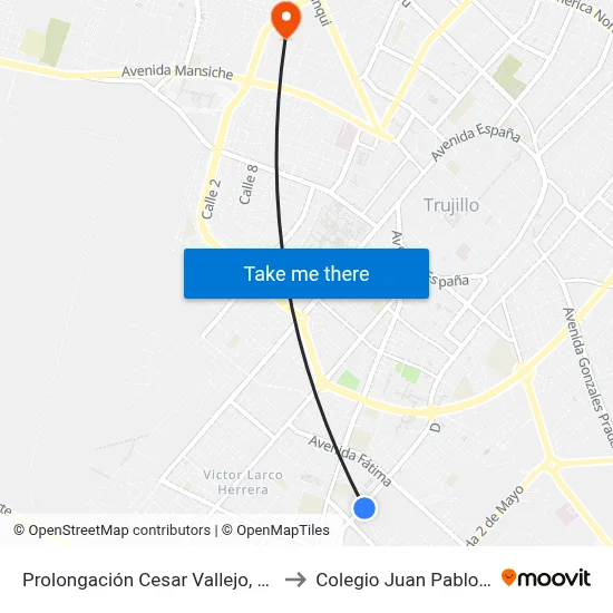 Prolongación Cesar Vallejo, 28 to Colegio Juan Pablo II map