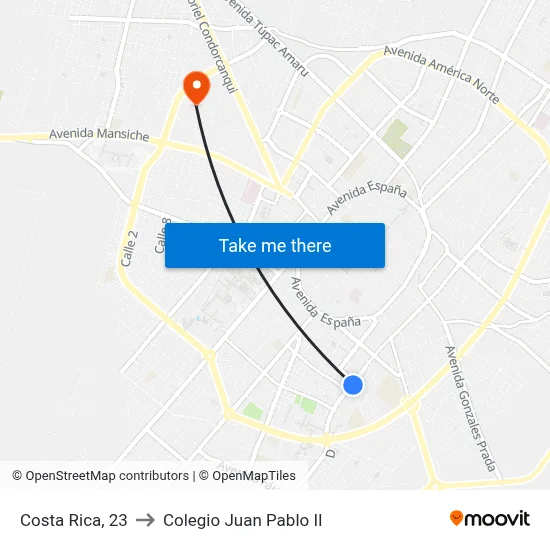 Costa Rica, 23 to Colegio Juan Pablo II map