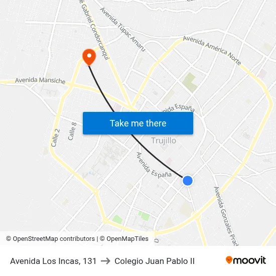 Avenida Los Incas, 131 to Colegio Juan Pablo II map