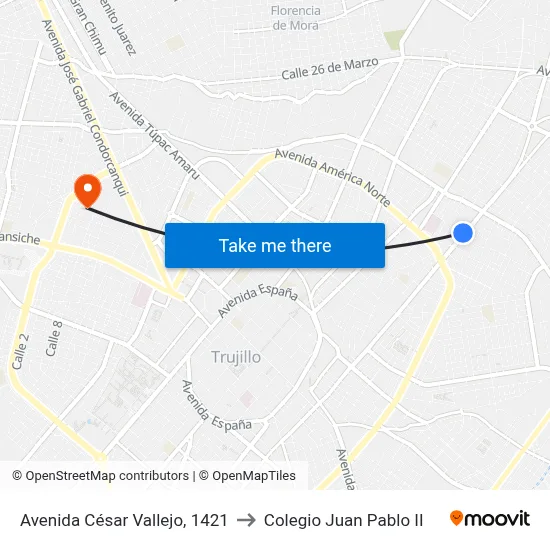 Avenida César Vallejo, 1421 to Colegio Juan Pablo II map
