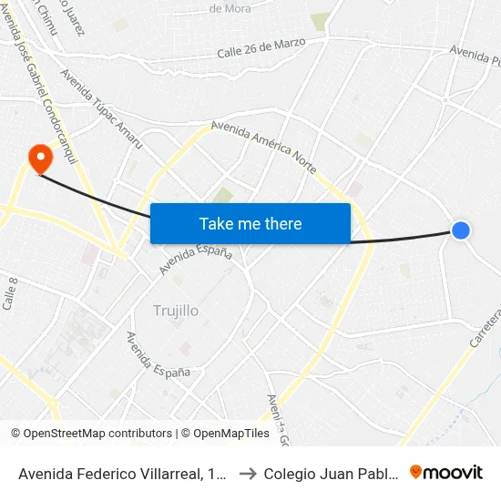 Avenida Federico Villarreal, 1318 to Colegio Juan Pablo II map