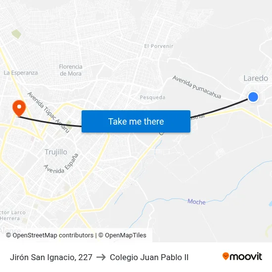 Jirón San Ignacio, 227 to Colegio Juan Pablo II map