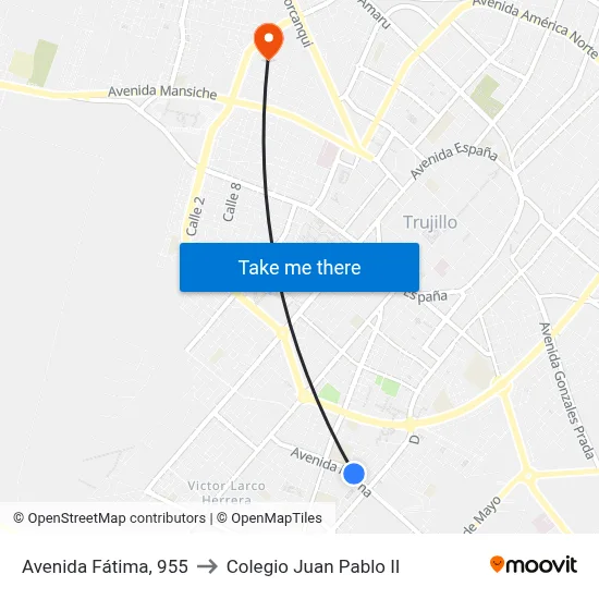 Avenida Fátima, 955 to Colegio Juan Pablo II map
