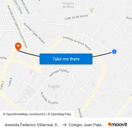 Avenida Federico Villarreal, 931 to Colegio Juan Pablo II map