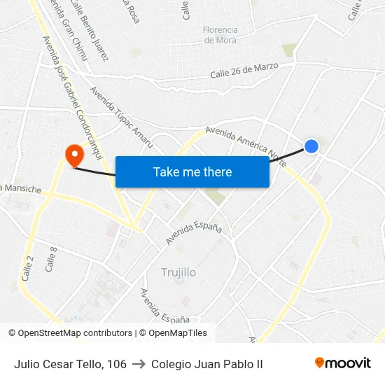 Julio Cesar Tello, 106 to Colegio Juan Pablo II map