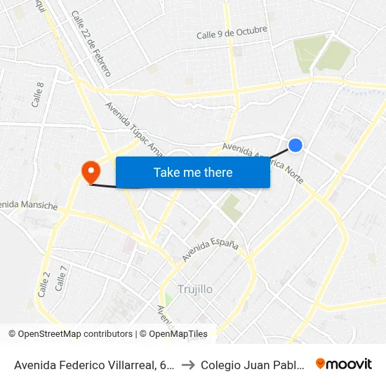 Avenida Federico Villarreal, 606 to Colegio Juan Pablo II map