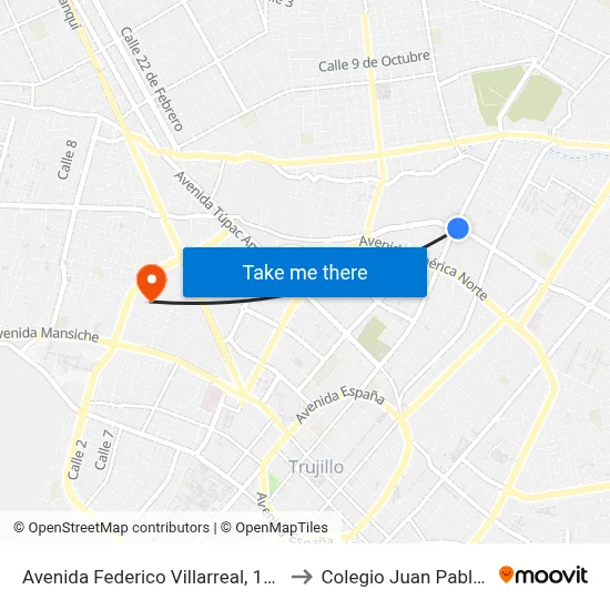 Avenida Federico Villarreal, 1068 to Colegio Juan Pablo II map