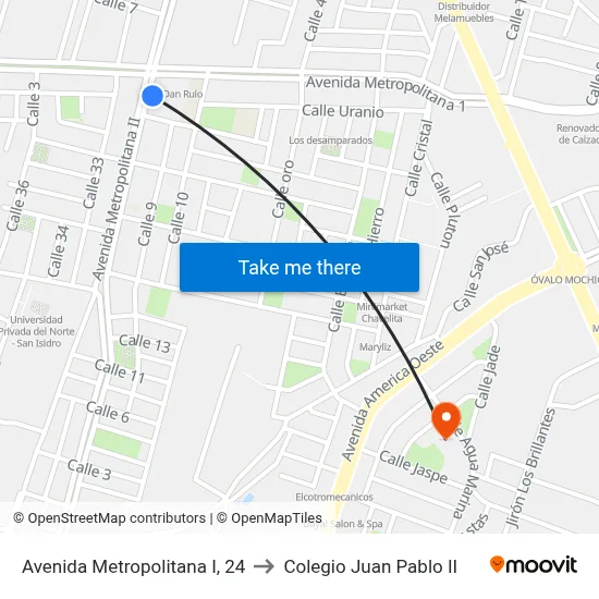 Avenida Metropolitana I, 24 to Colegio Juan Pablo II map