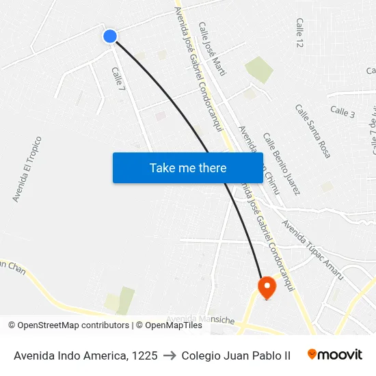 Avenida Indo America, 1225 to Colegio Juan Pablo II map
