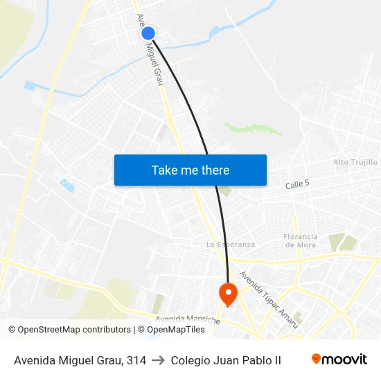 Avenida Miguel Grau, 314 to Colegio Juan Pablo II map