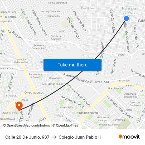 Calle 20 De Junio, 987 to Colegio Juan Pablo II map