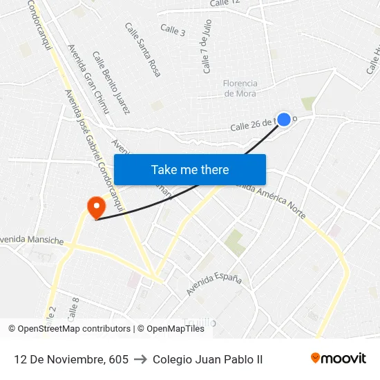 12 De Noviembre, 605 to Colegio Juan Pablo II map