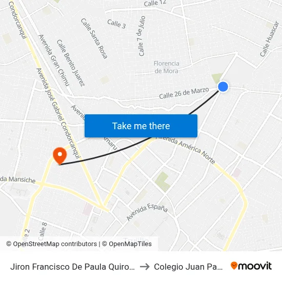 Jiron Francisco De Paula Quiroz, 120 to Colegio Juan Pablo II map