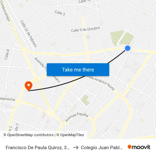Francisco De Paula Quiroz, 319 to Colegio Juan Pablo II map