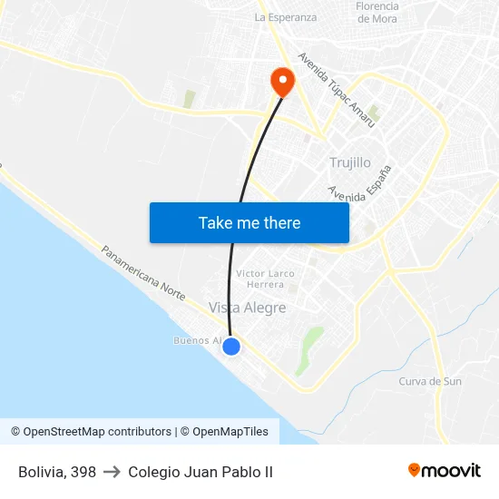 Bolivia, 398 to Colegio Juan Pablo II map