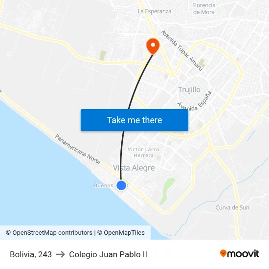 Bolivia, 243 to Colegio Juan Pablo II map