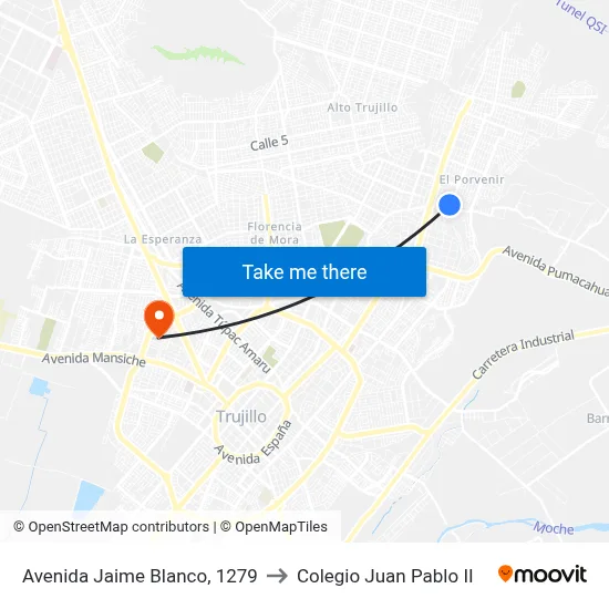 Avenida Jaime Blanco, 1279 to Colegio Juan Pablo II map