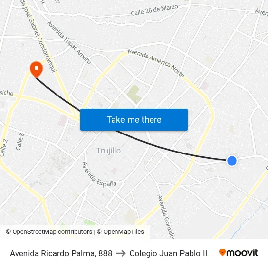 Avenida Ricardo Palma, 888 to Colegio Juan Pablo II map