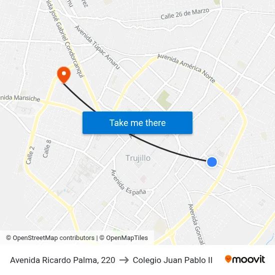 Avenida Ricardo Palma, 220 to Colegio Juan Pablo II map