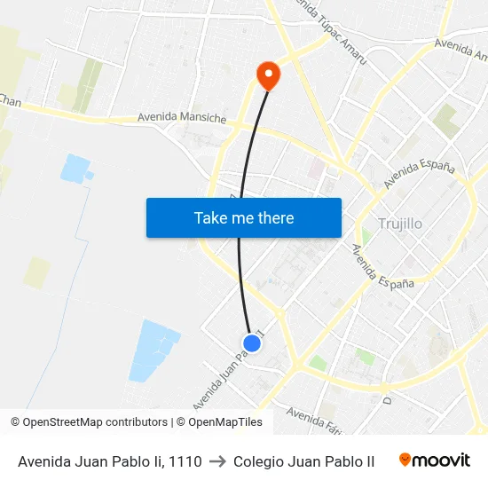 Avenida Juan Pablo Ii, 1110 to Colegio Juan Pablo II map