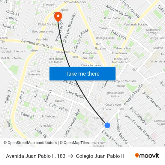 Avenida Juan Pablo Ii, 183 to Colegio Juan Pablo II map