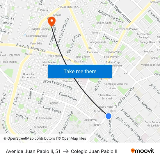 Avenida Juan Pablo Ii, 51 to Colegio Juan Pablo II map