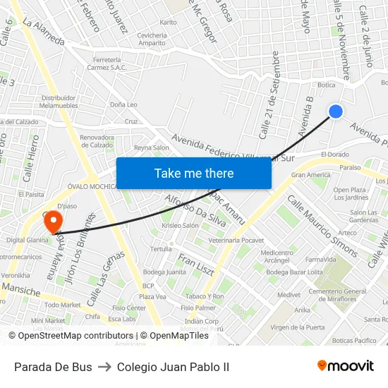 Parada De Bus to Colegio Juan Pablo II map