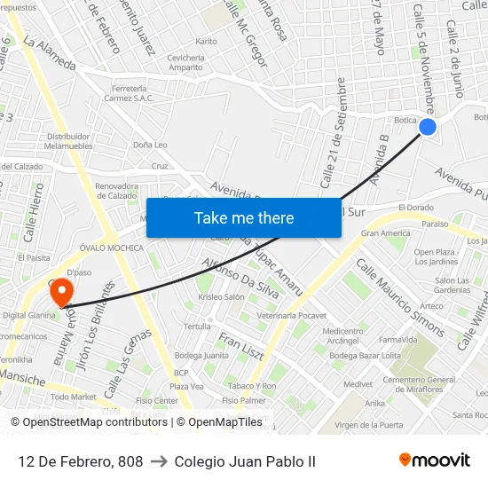 12 De Febrero, 808 to Colegio Juan Pablo II map