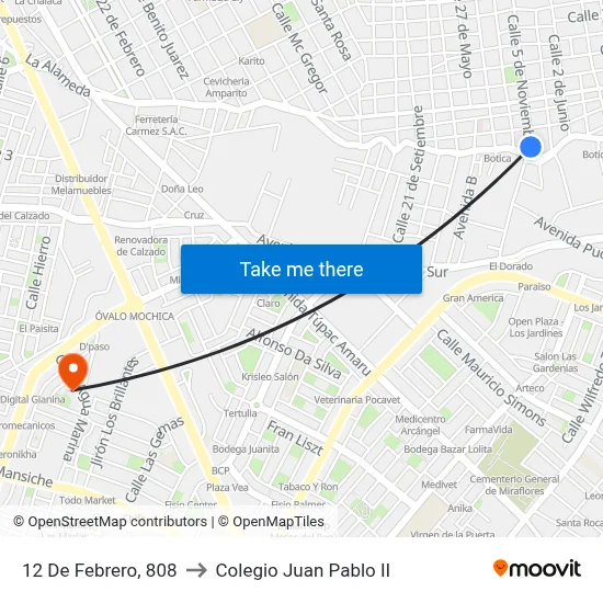 12 De Febrero, 808 to Colegio Juan Pablo II map