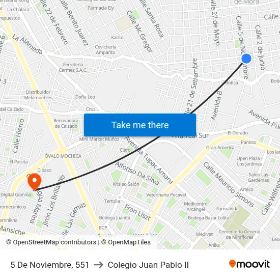 5 De Noviembre, 551 to Colegio Juan Pablo II map