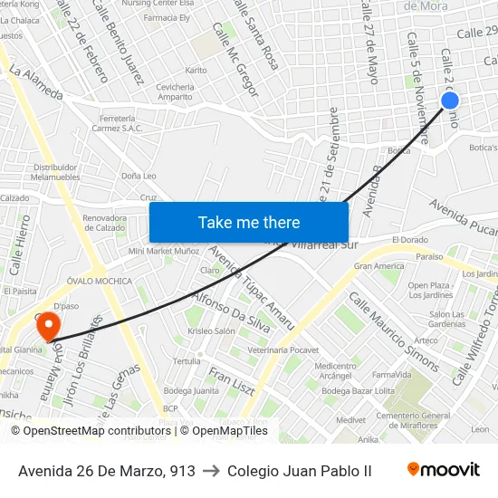 Avenida 26 De Marzo, 913 to Colegio Juan Pablo II map