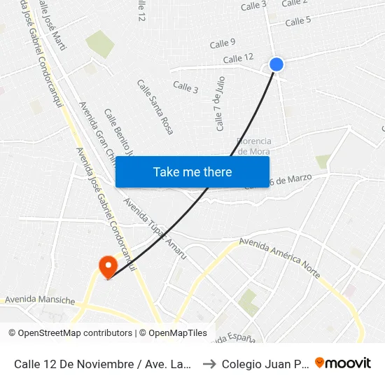 Calle 12 De Noviembre / Ave. Las Magnolias to Colegio Juan Pablo II map