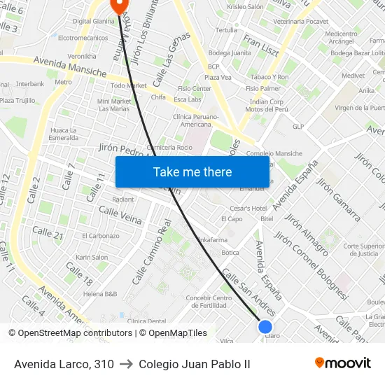 Avenida Larco, 310 to Colegio Juan Pablo II map