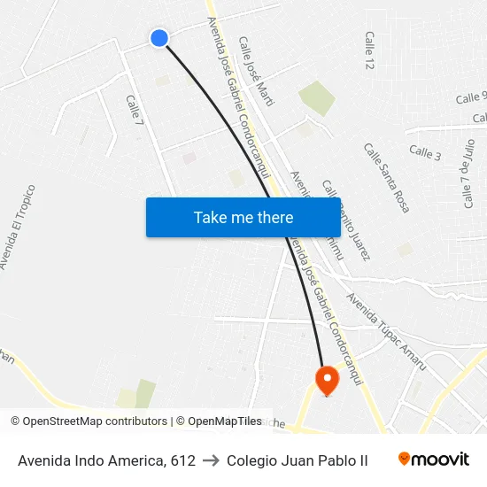 Avenida Indo America, 612 to Colegio Juan Pablo II map