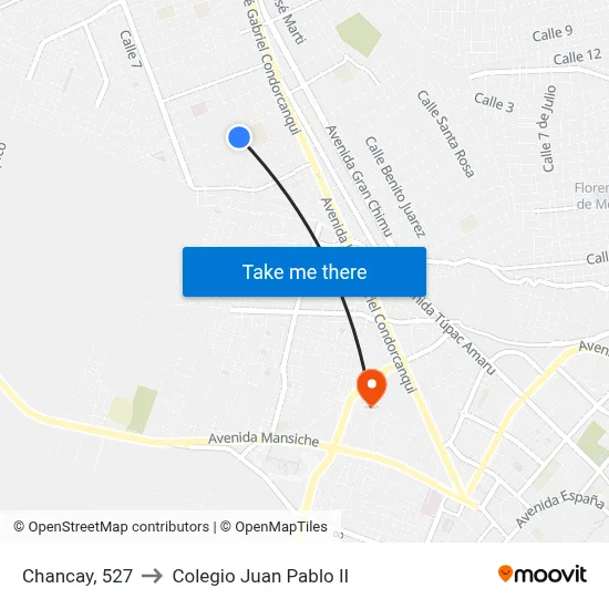 Chancay, 527 to Colegio Juan Pablo II map