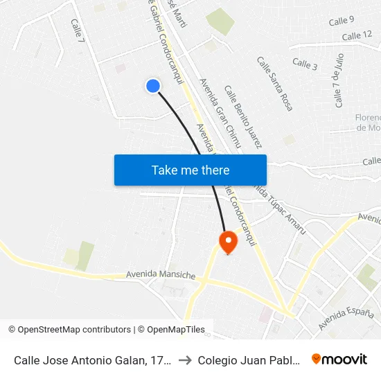 Calle Jose Antonio Galan, 1746 to Colegio Juan Pablo II map