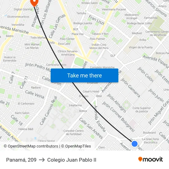 Panamá, 209 to Colegio Juan Pablo II map