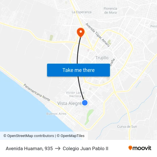 Avenida Huaman, 935 to Colegio Juan Pablo II map