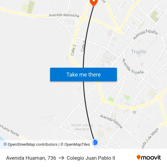 Avenida Huaman, 736 to Colegio Juan Pablo II map