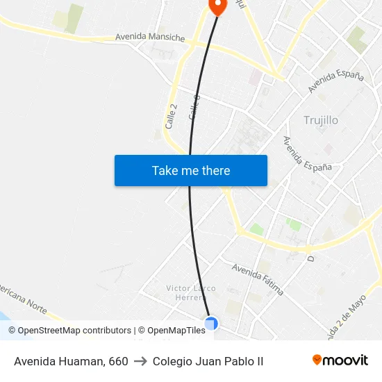 Avenida Huaman, 660 to Colegio Juan Pablo II map