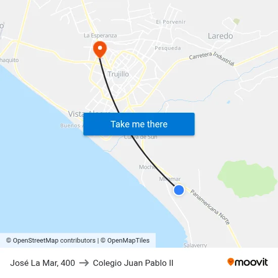 José La Mar, 400 to Colegio Juan Pablo II map