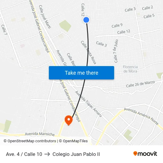 Ave. 4 / Calle 10 to Colegio Juan Pablo II map