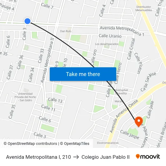 Avenida Metropolitana I, 210 to Colegio Juan Pablo II map
