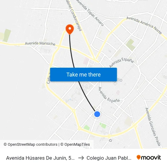 Avenida Húsares De Junín, 530 to Colegio Juan Pablo II map