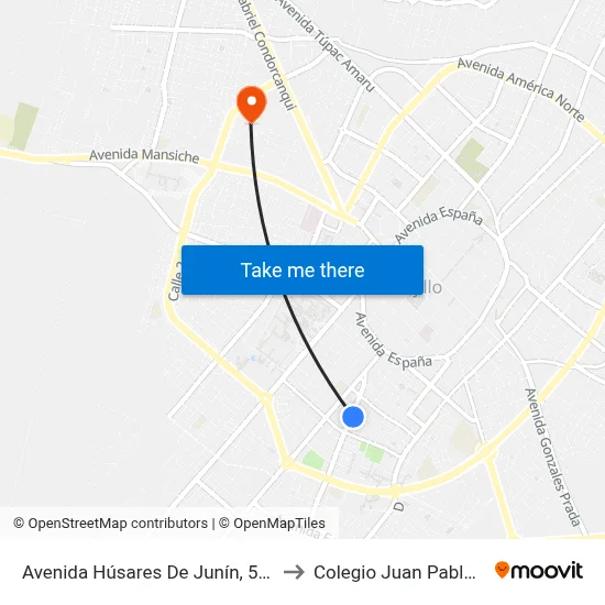 Avenida Húsares De Junín, 585 to Colegio Juan Pablo II map