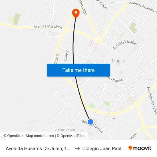 Avenida Húsares De Junín, 1372 to Colegio Juan Pablo II map